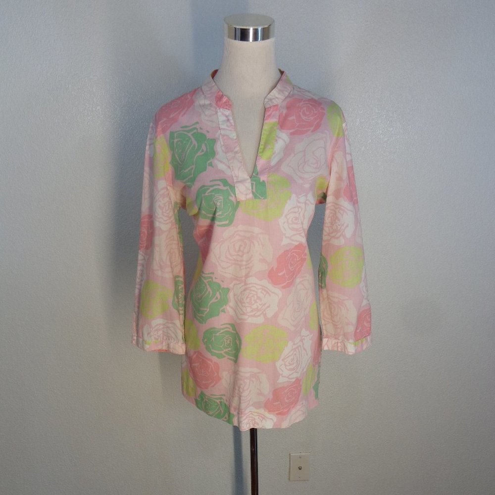 346 Brooks Brothers Tunic Top Womens Large V Neck Floral Pattern Cover up